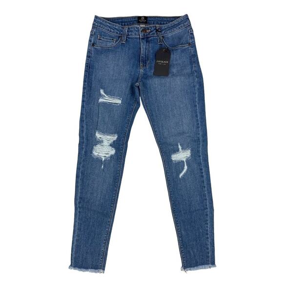 Just Black - Distressed Fray Hem Skinny Jeans in Blue - Picture 1 of 4